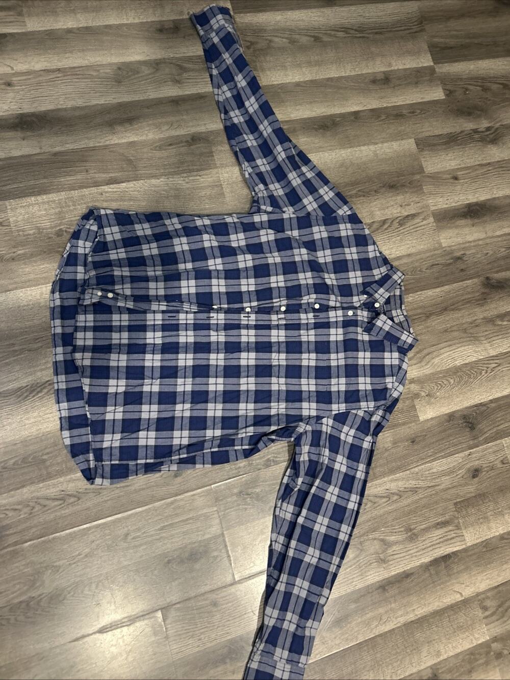 Faded Glory Button Up Flannel Shirt Mens Size XL Gray Blue Long Sleeve